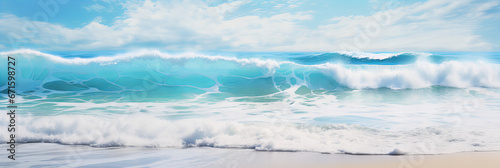 Beautiful sandy beach and soft blue ocean realistic photography