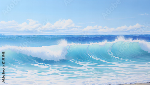 Beautiful sandy beach and soft blue ocean realistic photography © Larisa