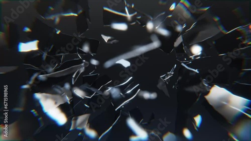 Broken Glass destruction in slow motion 3d render