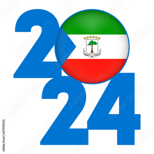 Happy New Year 2024 banner with Equatorial Guinea flag inside. Vector illustration.