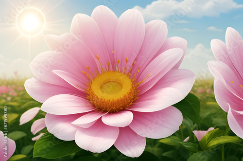 White and Pink colorful flower background walpaper HD 4k with sunset