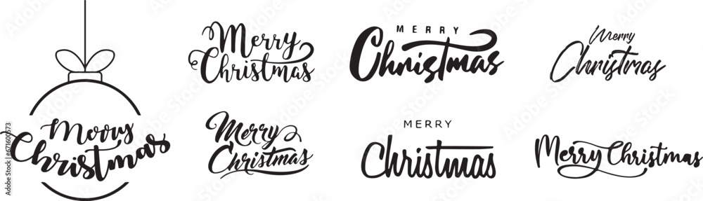 aried set of merry christmas phrase, set of Christmas greetings - obrazy, fototapety, plakaty 
