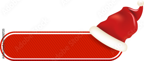 Blank red christmas banner with button and santa hat isolated on white background. Vector horizontal Christmas greeting card, poster and label design template. Christmas social media post template