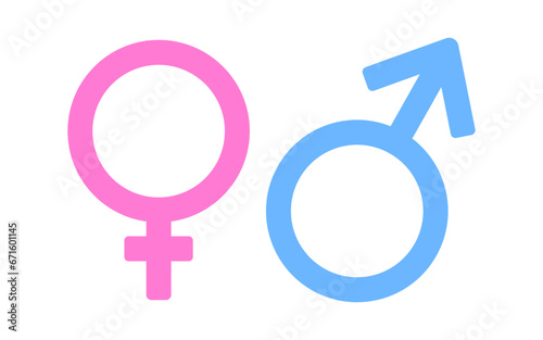Standard icons of the gender of a girl and a boy, in blue and pink on a white isolated background, simple vector illustration flat, 10 eps