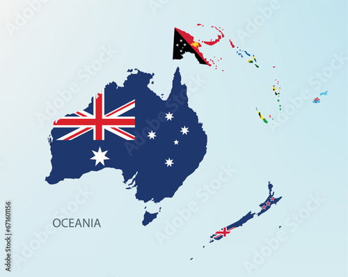 the oceania map divided by countries. Vector illustration