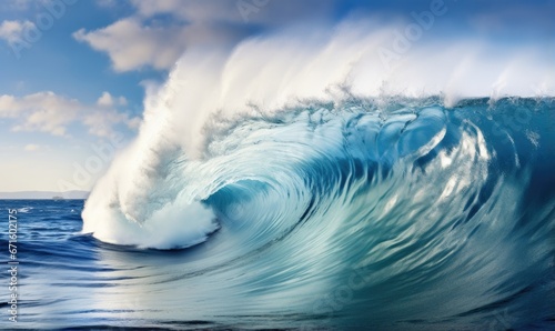 Surfing ocean wave. Blue ocean wave. Nature background. Big ocean waves.