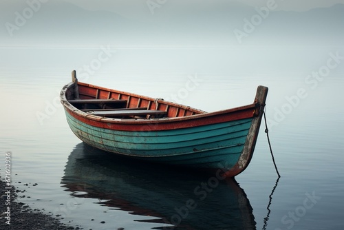 Isolated wooden boat. Generative AI © Azura