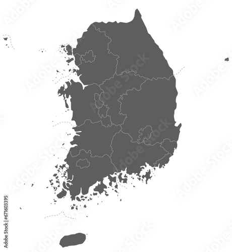 Vector blank map of South Korea with provinces, metropolitan cities and administrative divisions. Editable and clearly labeled layers. © asantosg