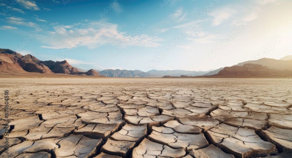 Cracked land drought earth in the desert and valley background. - obrazy, fototapety, plakaty 