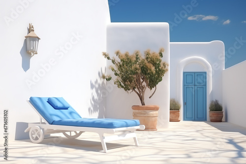 Traditional mediterranean house with summer terrace sunbed © Pemika
