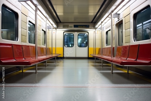 a train with red seats and doors