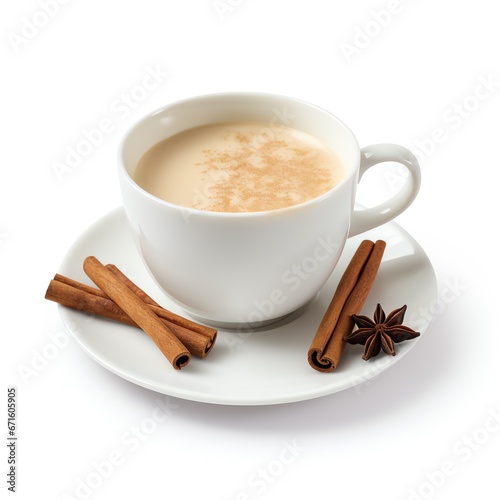 a cup of coffee with cinnamon sticks and star anise