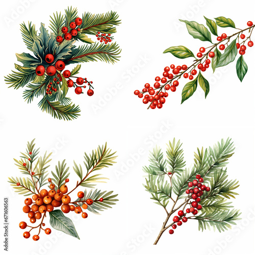 Red winter rowan berries  clip art isolated on white background