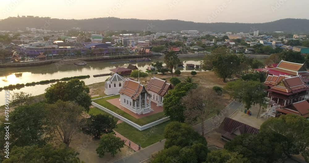 Aerial landscape of Wat Uposatharam Or Wat Bot Manorom, located on Thepo Island along the Sakae Krang River, is an important temple of Uthai Thani Province, Thailand. Aerial landscape of Wat Uposatharam Or Wat Bot Manorom, located on Thepo Island along the Sakae Krang River, is an important temple of Uthai Thani Province, Thailand.