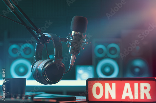 Professional radio station equipment and On Air sign
