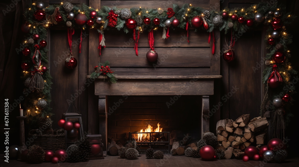 Christmas fireplace copy space Christmas fireplace copy space