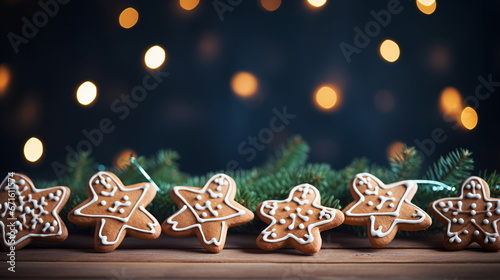 christmas gingerbread cookies and christmas tree