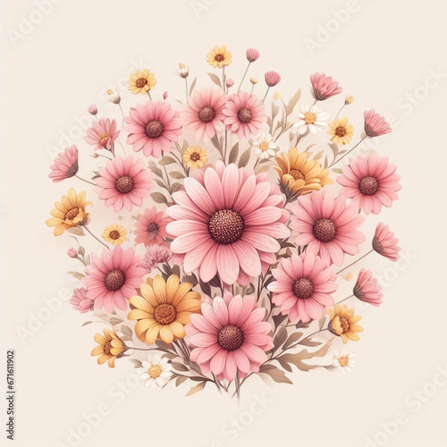 Small Pink African Daisy With Sun Flower Floral Pattern Design Background | Generative AI