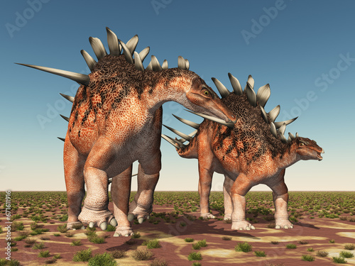 Dinosaurier Kentrosaurus in einer Landschaft © Michael Rosskothen