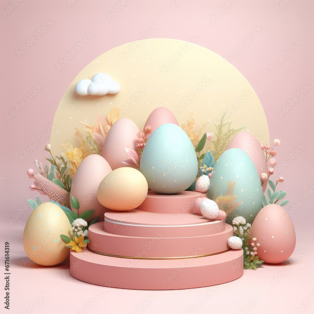 Podium for products display abstract background Easter pedestal for social media 