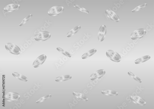 Silver Coins Falling or Flying. Silver Coins on Silver Background. Rich and Wealth Concept. Vector Illustration. 
