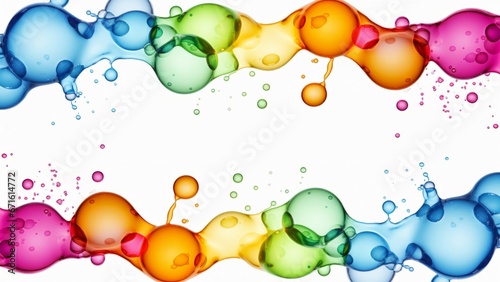 Frame made of rainbow colored water drops splashes, colorful liquid fluid, isolated on white background
