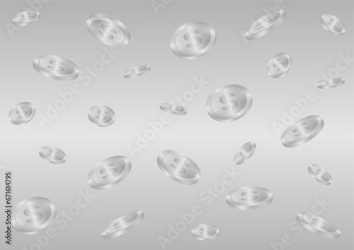 Silver Coins Falling or Flying. Silver Coins on Silver Background. Rich and Wealth Concept. Vector Illustration. 