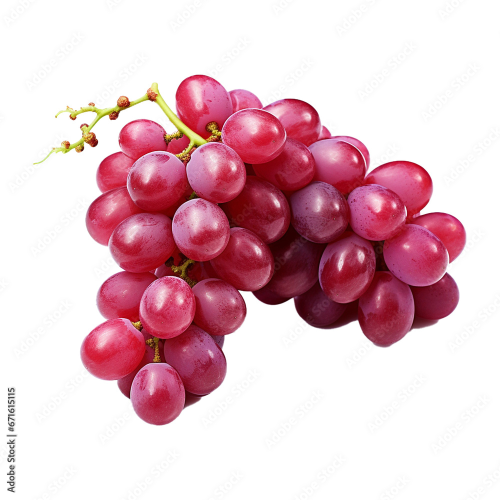 Bunch of fresh red grapes isolated on white transparent background. Created with generative AI