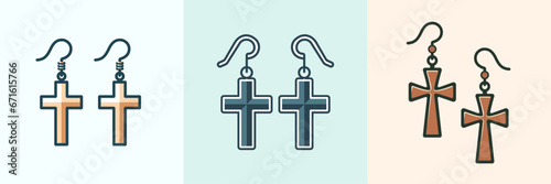 Cross earrings with a fresh and modern look, vector illustration, Christian Catholic earrings, cross earrings, stock vector image