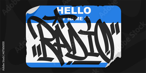 Blue Abstract Flat Graffiti Style Sticker Hello My Name Is With Some Street Art Lettering Vector Illustration Art