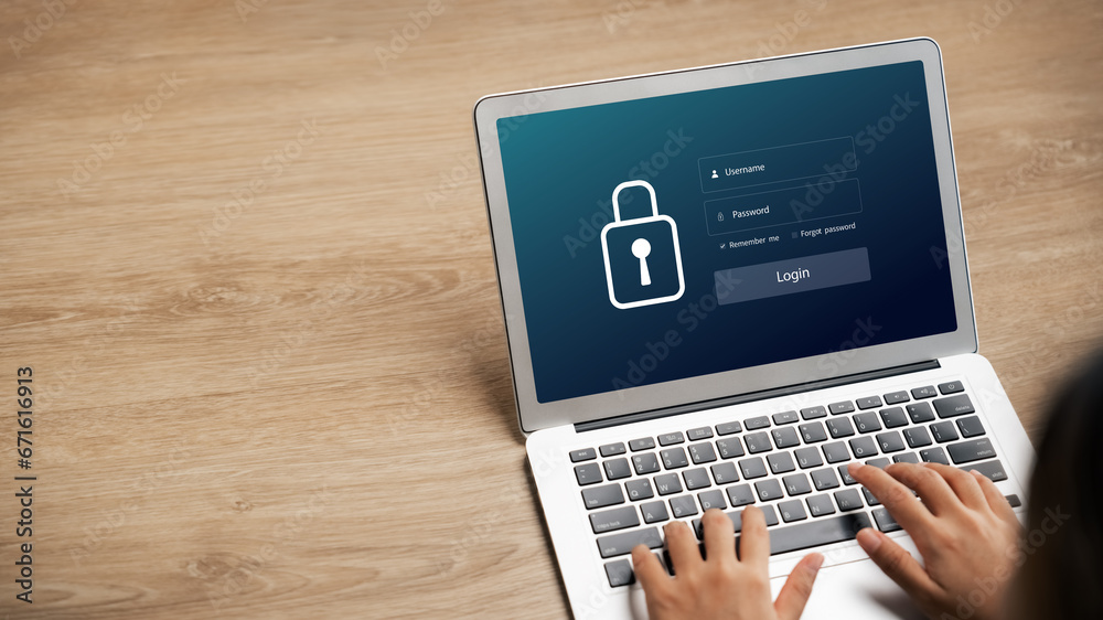 Cybersecurity and privacy concepts to protect data. Lock icon and internet network security technology. Businesswomen protecting personal data on laptops virtual interfaces. Cybersecurity and privacy concepts to protect data. Lock icon and internet network security technology. Businesswomen protecting personal data on laptops virtual interfaces.