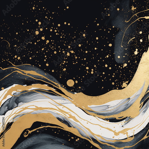 waves, gold, abstraction, black