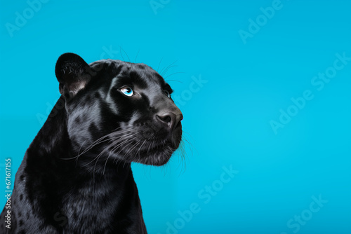 Pantera negra de lado isolada no fundo azul - Papel de parede photo
