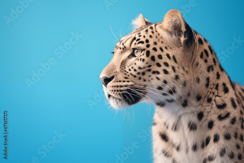 Leopardo de lado isolado no fundo azul - Papel de parede