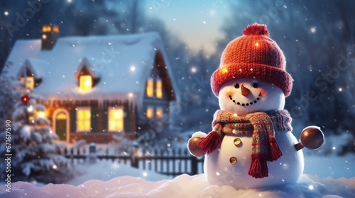 Snowman, Christmas and winter house AI