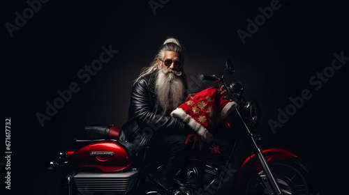 Santa claus biker on a motorcycle