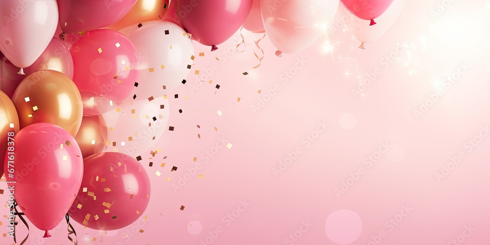 Elegant celebration background featuring a burst of joyous confetti and luxurious colorful balloons