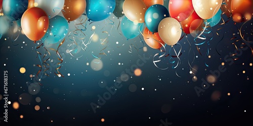 Elegant celebration background featuring a burst of joyous confetti and luxurious colorful balloons