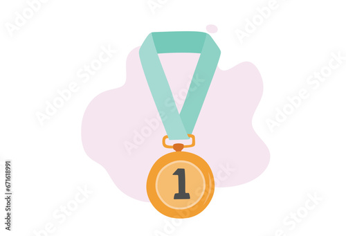 Cute golden award medal with ribbons for winners.