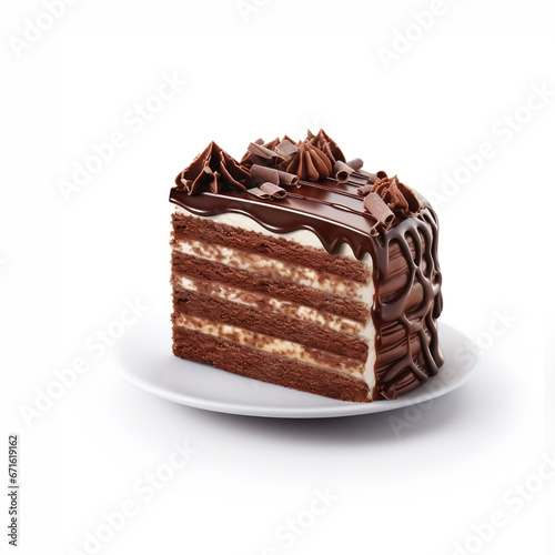Chocolate cake isolated on white background, black forest cake
