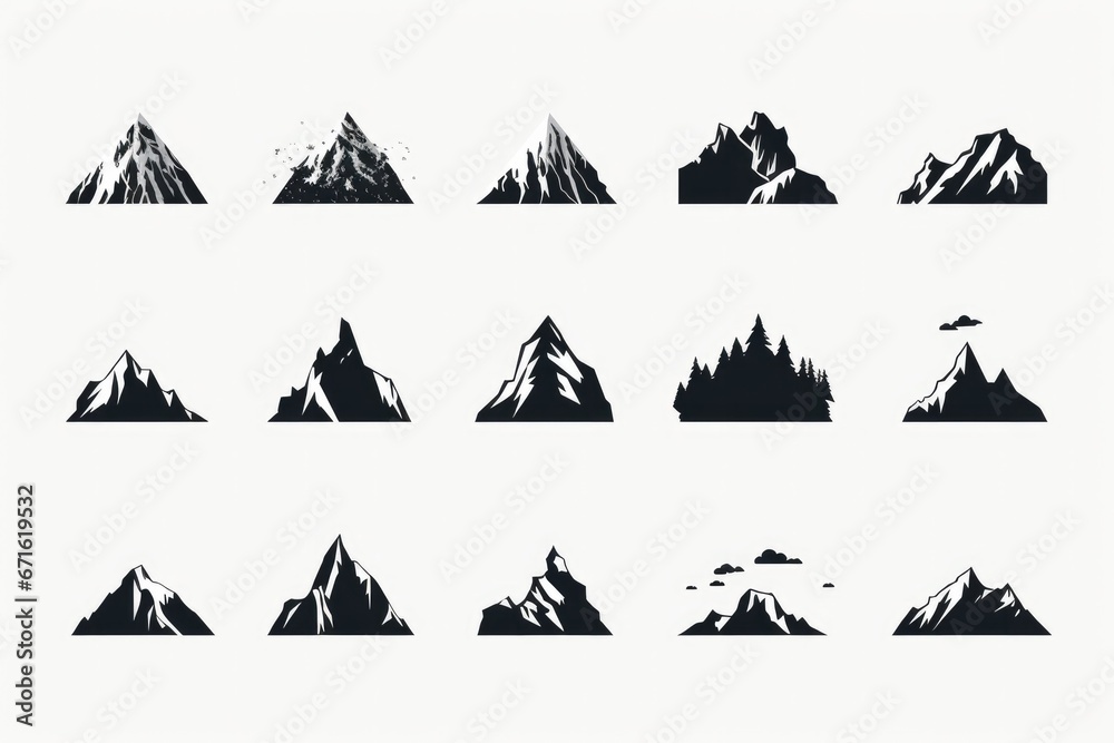 Mountain Icon Set for Outdoor and Adventure Design - obrazy, fototapety, plakaty 