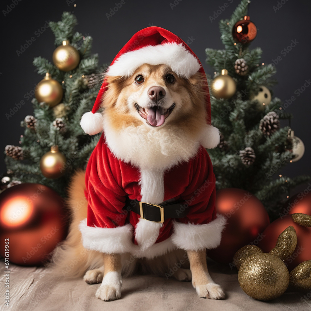 Dogs celebrating Christmas, from various breeds and locations
