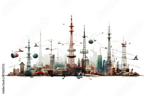 Antennas and Towers on a Transparent Background. Generative AI photo