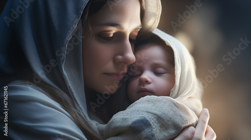 Canvas-taulu Portrait of Mary with baby Jesus in her arms