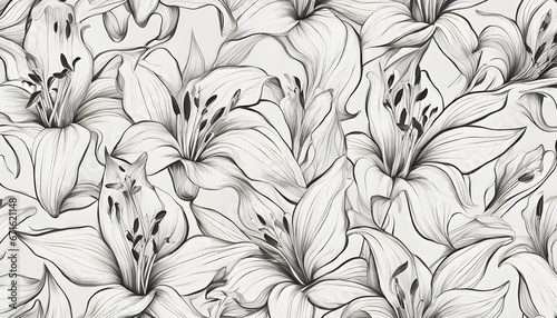 Abstract hand drawn floral pattern with lily flowers.