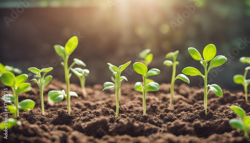 plant seeding growing step concept in garden and sunlight