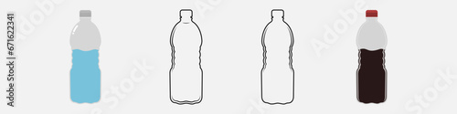 Bottle of water and soda. Empty plastic bottle outline 