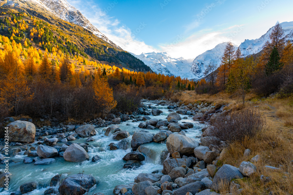Fototapeta premium A close-up view of the Morteratsch glacier in autumn, Engadin, Switzerland.