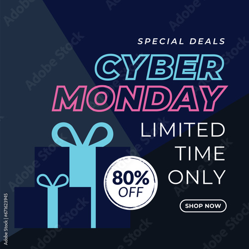 neon cyber monday banner flyer ads shopping sale social media template layout vector design
