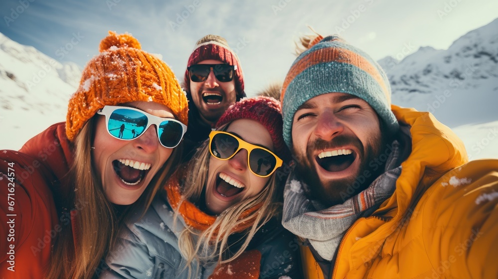 Group of friends is having fun during the winter Group of friends is having fun during the winter